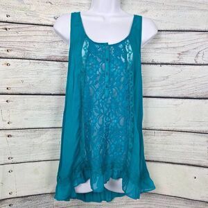 Aéropostale S Teal Blue Lace Front Tank Top